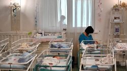 File photo of babies born to surrogate mothers in Ukraine who were stranded when foreign parents could not collect them