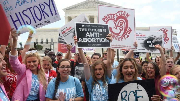 Young pro-life activists celebrate the the Supreme Court decision overturning Roe v. Wade, 24 June 2022