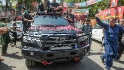 Le véhicule d'Imran Khan à son arrivée devant la Haute Cour de Lahore, le 15 mai. 
