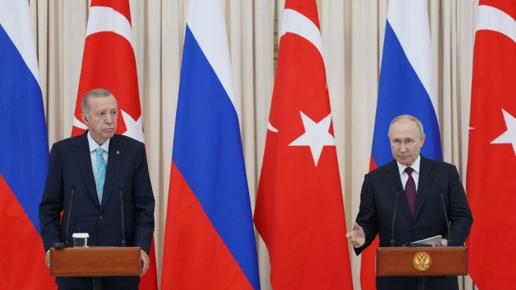 I presidenti russo e turco, Putin e Erdogan in un incontro diplomatico 