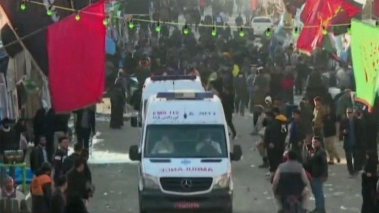 An image grab from a video released by state-run Iran Press News shows an ambulance near the site where the two explosions struck