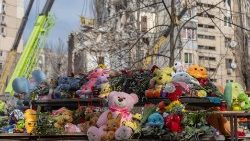 Toys displayed outside a building in Odesa on March 3 amid the Russian invasion of Ukraine