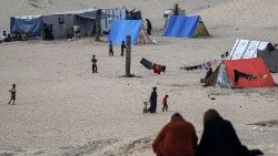 A view of tents at a camp housing displaced Palestinians in Rafah in the southern Gaza Strip