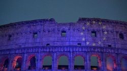 Am Europatag, dem 9. Mai 2024, wurde das Kolosseum in Rom blau angestrahlt