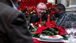 Cardinal Pietro Parolin attending the traditional Christmas lunch hosted by the St. Egidio Community