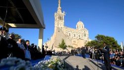 Le Pape François au mémorial des marins et migrants disparus en mer, à Marseille, vendredi 22 septembre 2023.