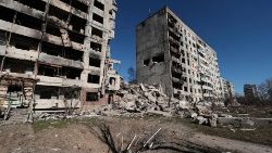 Zerstörte Wohngebäude in Orichiw in der Oblast Saporischschja