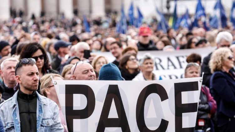'Peace', reads a banner in St Peter's Square