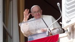 Pope Francis greets the faithful at the Sunday Angelus
