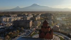 Vista do Monte Ararat da cidade de Masis.