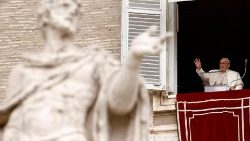 Pope Francis leads Regina Caeli prayer from his window at the Vatican
