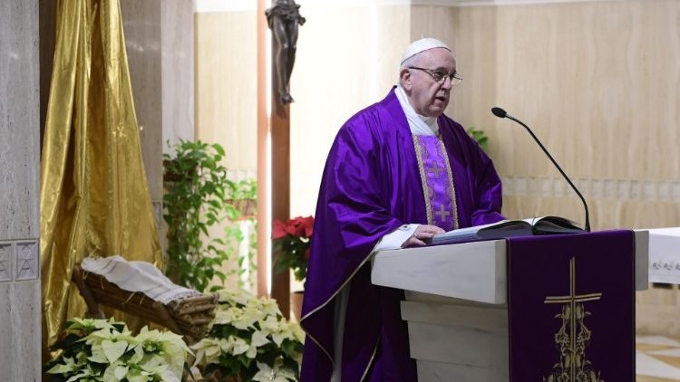 Pope Francis delivers the homily at Mass in the Casa Santa Marta