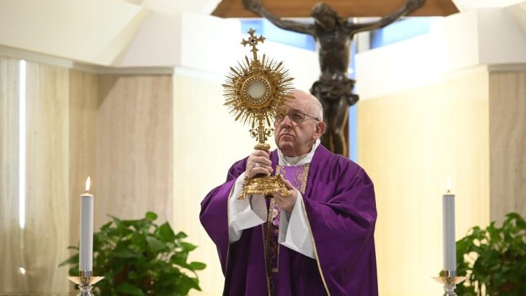 Pope Francis during Benediction, Casa Santa Marta, 24 March 2020