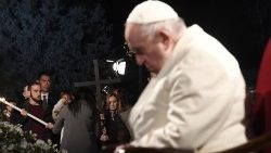 Pope Francis during the Way of the Cross in 2022