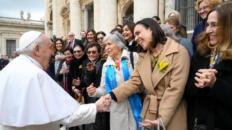Pope greets women during International Women's Day