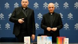 Archbishop Rino Fisichella and Monsignor Graham Bell at the press conference on the Jubilee initiatives