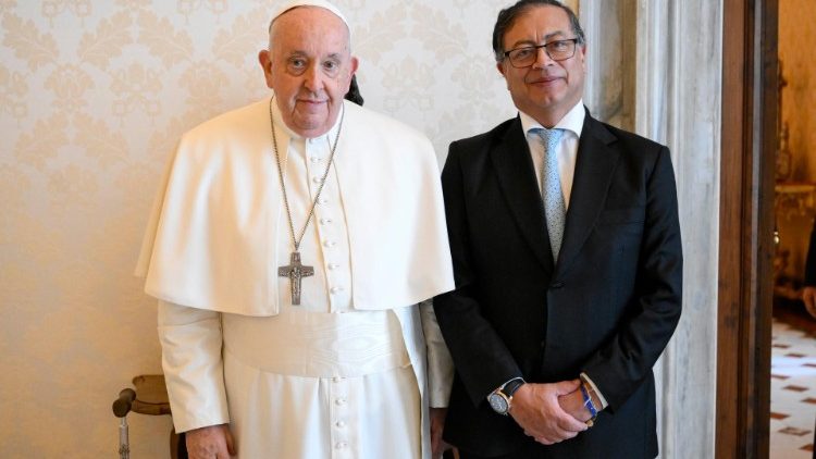 Pope Francis with President Gustavo Petro of Colombia.