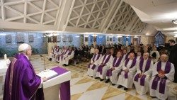 Pope Francis preaches the homily at the daily Mass at the Casa Santa Marta