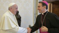 File photo of Archbishop Ettore Balestrero with Pope Francis