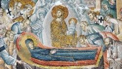 Starodavni mozaik v baziliki Marije Velike v Rimu prikazuje ta motiv (Dormitio). Prizor upodablja apostole, zbrane okoli Marijine postelje. 