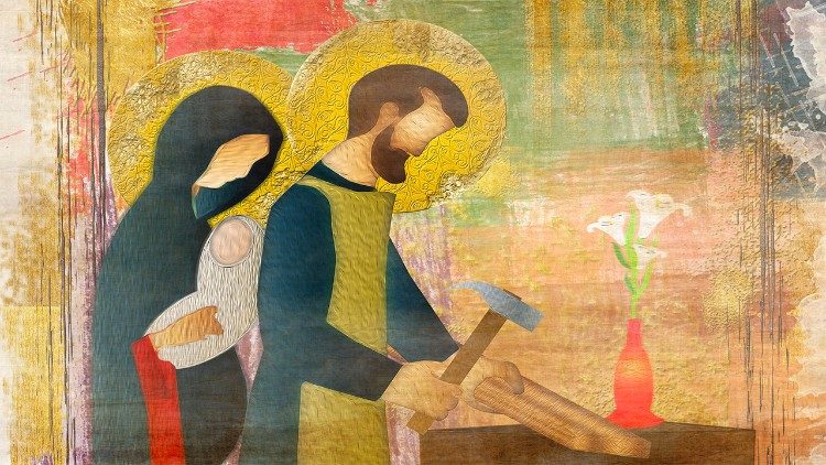 Bildnis der heiligen Familie mit Josef - Zimmermann und Ziehvater Jesu.