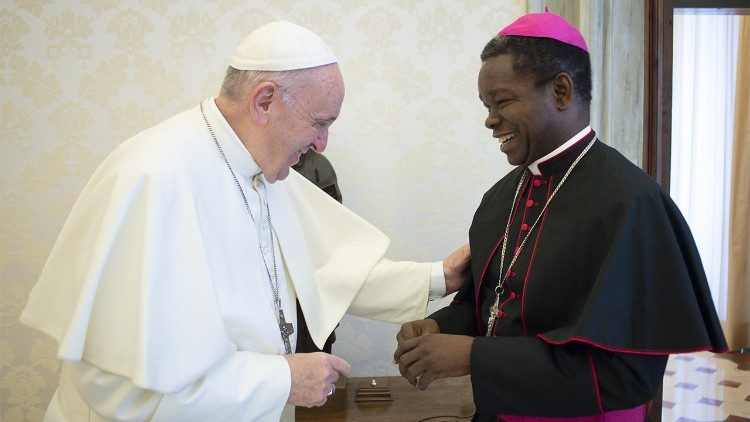 File photo of Archbishop Fortunatus Nwachukwu with Pope Francis