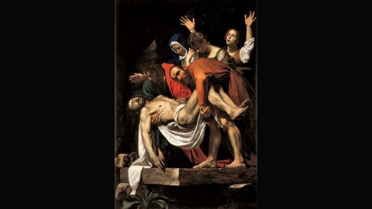Michelangelo Merisi, conocido como Caravaggio, (Milán 1571 - Porto Ercole 1610) Deposición, c. 1600 - 1604 Óleo sobre lienzo, 300 x 20 cm © Museos Vaticanos3