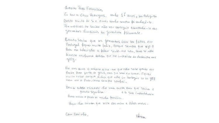 La lettera scritta da Edna al Papa