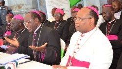 (file) Archbishop Martin Kivuva Musonde of Mombasa Archdiocese flanked by other Bishops.