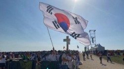 Le drapeau de la Corée du Sud aux JMJ de Lisbonne 2023. 