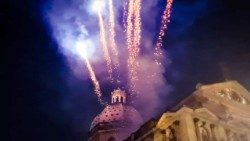 Fireworks illuminate the Roman sky for the parish feast of the Basilica of San Gioacchino in Prati
