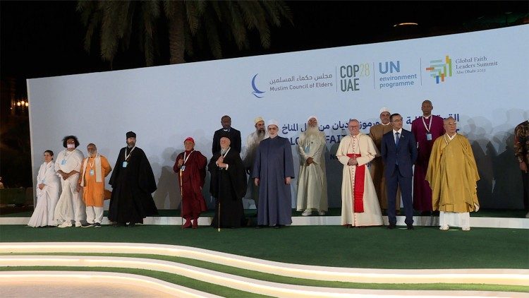 Cardinal Parolin poses for a picture with other faith leaders in Abu Dhabi