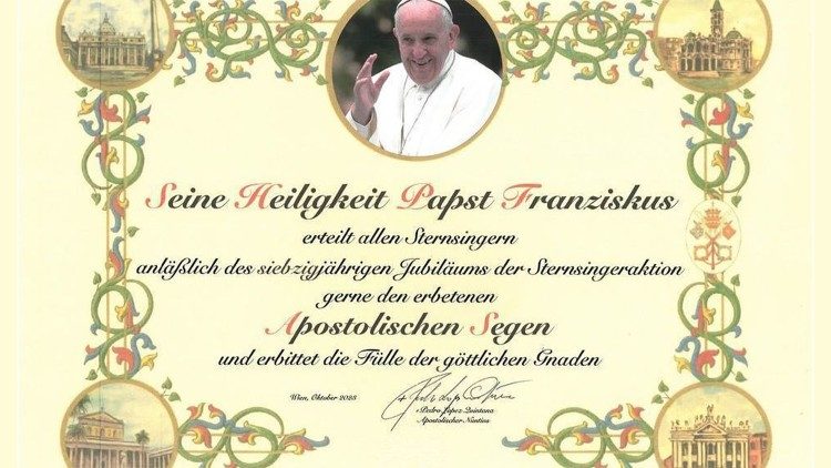 Die Urkunde mit dem Apostolischen Segen von Papst Franziskus