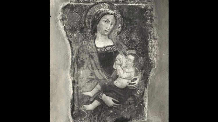 Mestre de Narni, Madonna del latte, afresco, 1375 – 1410, Igreja de S. Agostinho de Montefalco, ©Fondazione Zeri]