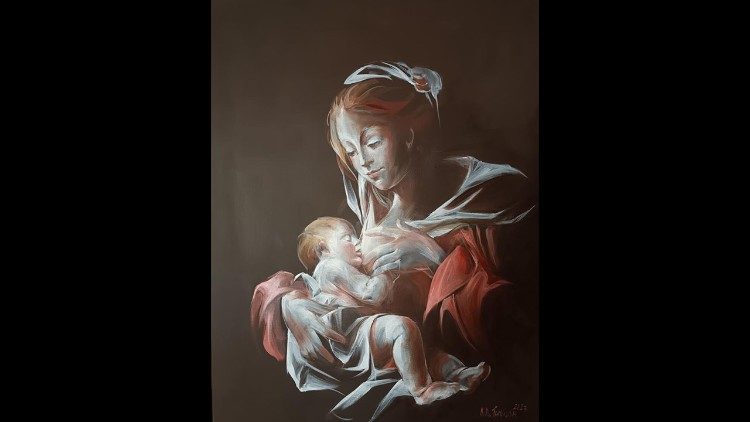 Annamaria Trevisan, Vergine con Bambino, pittura a olio, 2023, collezione privata