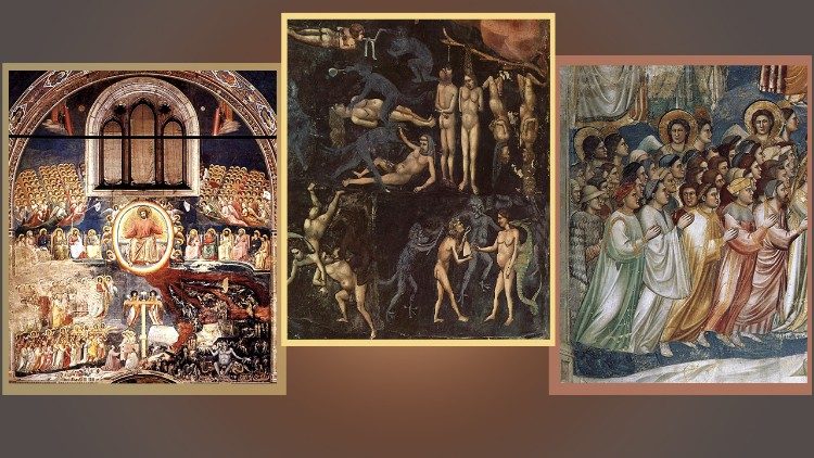 Alcune scene dell'affresco di Giotto "Il Giudizio universale" del ciclo della Cappella degli Scrovegni a Padova.