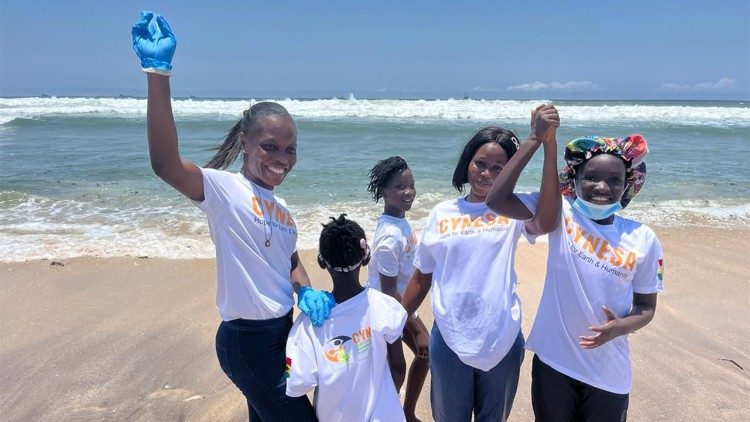 Some of Ghana’s young people at a Beach clean-up event during Lent.