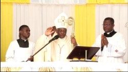 Le cardinal Peter Turkson, au cours de la messe d’ordination presbytérale présidée en la Cathédrale Saints-Pierre et Paul, dans l’archidiocèse de Douala, le samedi 24 février 2024.