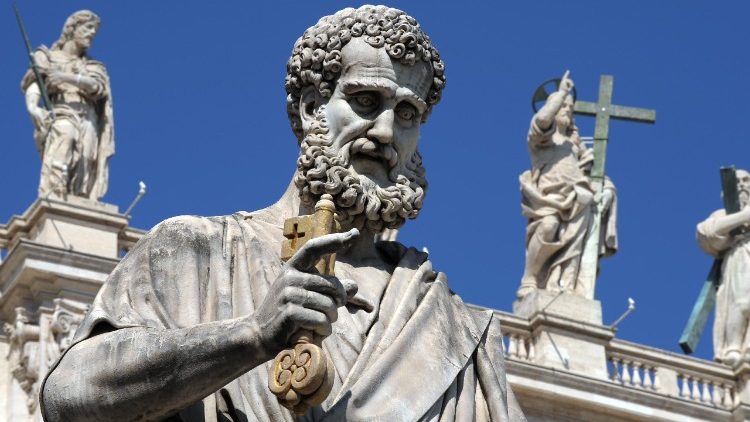Statue of St Peter with the keys in front of St Peter's Basilica