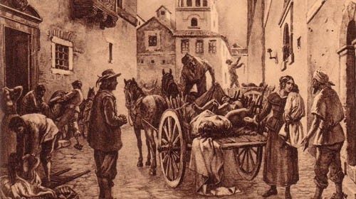 La peste che alla fine del 1629 imperversò nel ducato di Milano in una stampa dell’epoca.jpg