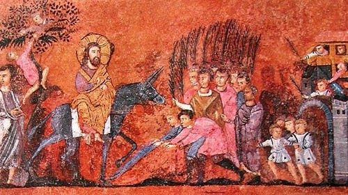 Codice di Rossano Calabro. Rappresentazione dell’ingresso di Gesù a Gerusalemme (VI secolo)
