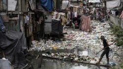 A waterway in a shanty town in the Philippine capital Manila clogged with garbage.   