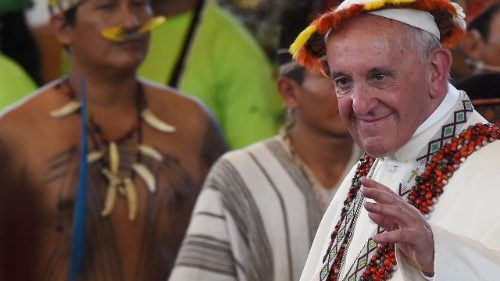 Pope among the indigenous people of the Amazon in Puerto Maldonado, Peru, January 19, 2018.