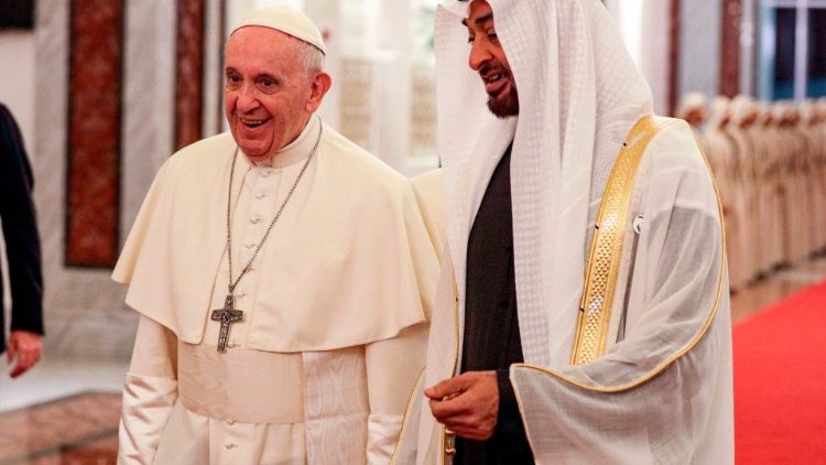 Pope Francis is welcomed by Abu Dhabi's Crown Prince Sheikh Mohammed bin Zayed Al-Nahyan