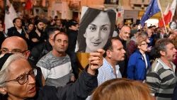 A protest in Malta against the 2017 murder of investigative reporter Daphne Caruana Galizia. 