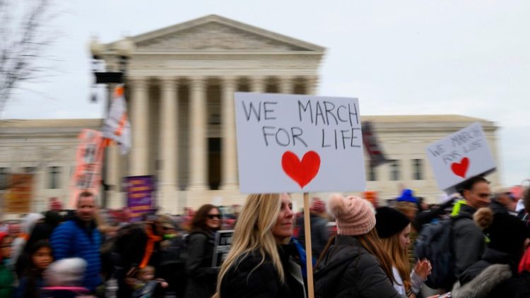 People marching past the US Supreme court during the 2020 annual March for Life 