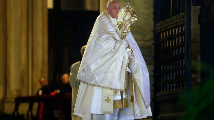 Pope Francis blessing the world with the Blessed Sacrament on Friday, 27 March 2020