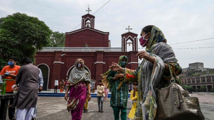 Pakistani Christians in front of the Mary Immaculate Church, Lahore