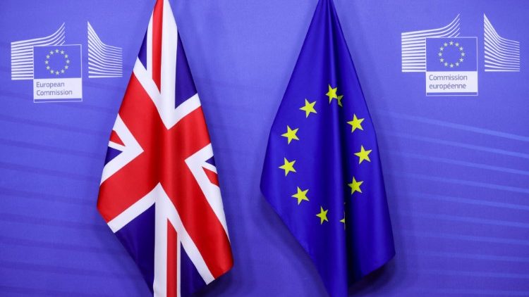 The flags of the Union Jack and the EU ahead of a meeting on a post Brexit trade deal