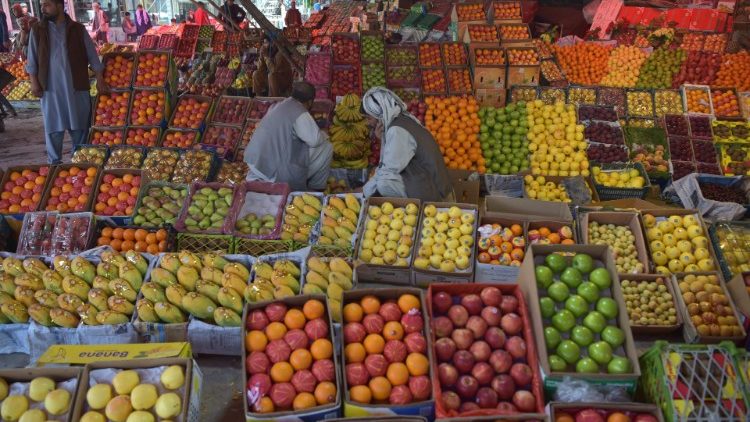 A fruit vendor's stall in Kabul, Afghanistan.